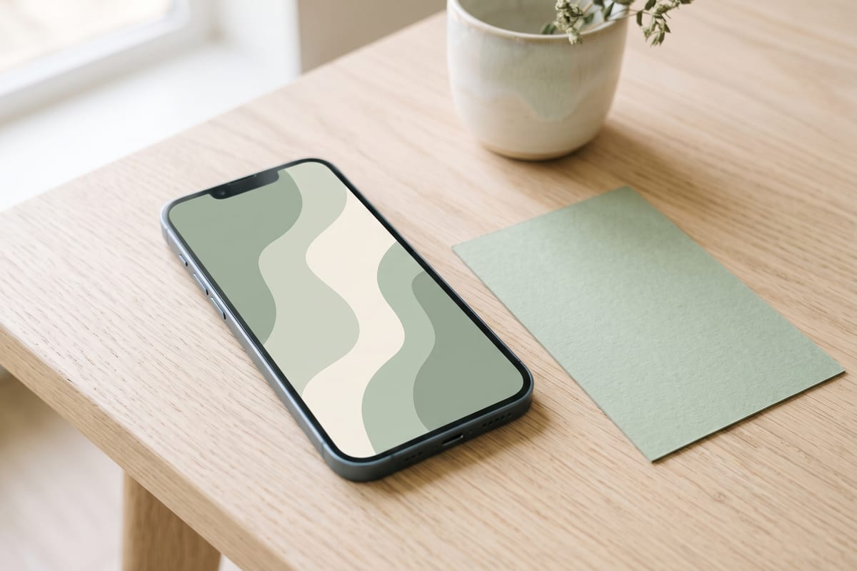 Smartphone und eine Karte ohne Aufdruck auf einem hellen Tisch