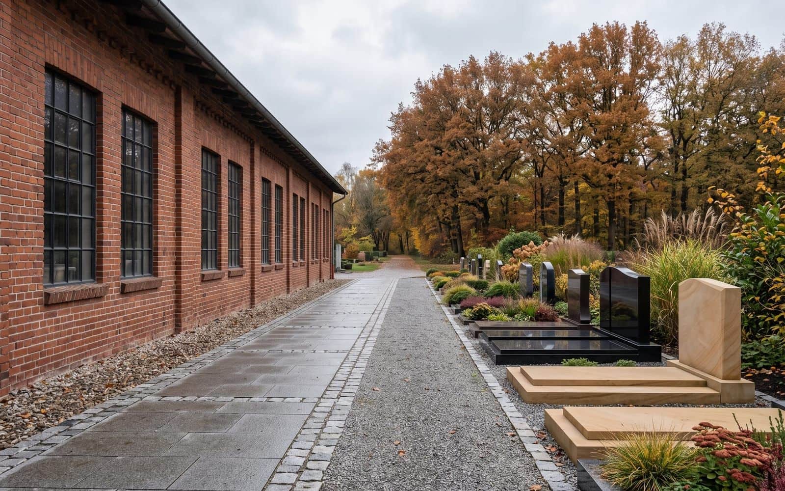 Ausstellung und Werkstatt von Steinhold Natursteine in Sarstedt mit gepflastertem Hof