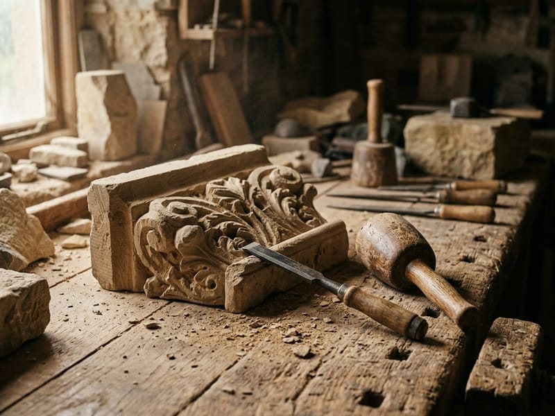 Bildhauerarbeit aus Naturstein und Bronze