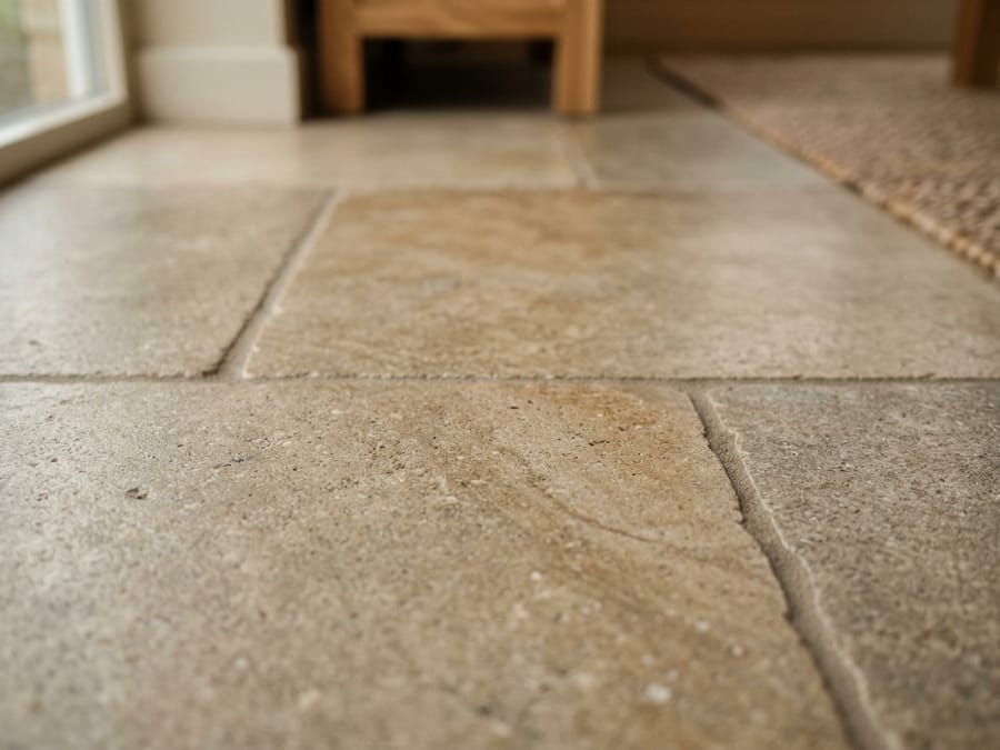 Detail einer Granit-Terrasse mit geflammter, rutschhemmender Oberfläche und schmalen Fugen