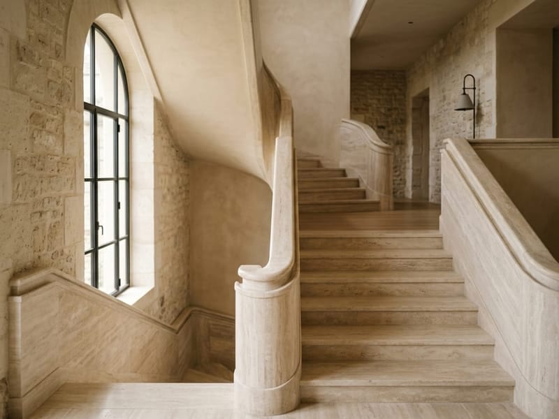 Innentreppe aus Naturstein mit Trittstufen